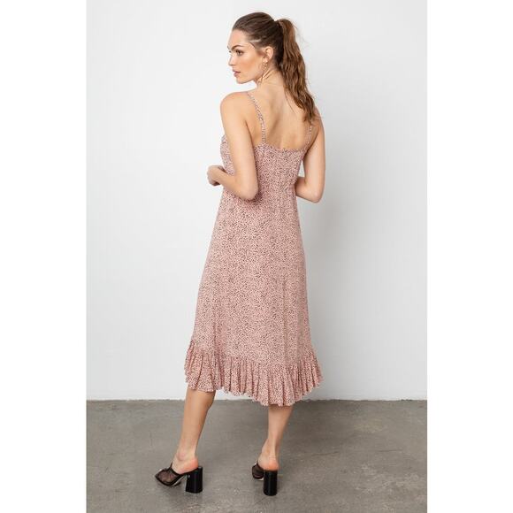 Rails Frida Rose Spotted Button Front High Low Midi Dress Size S - Picture 2 of 10